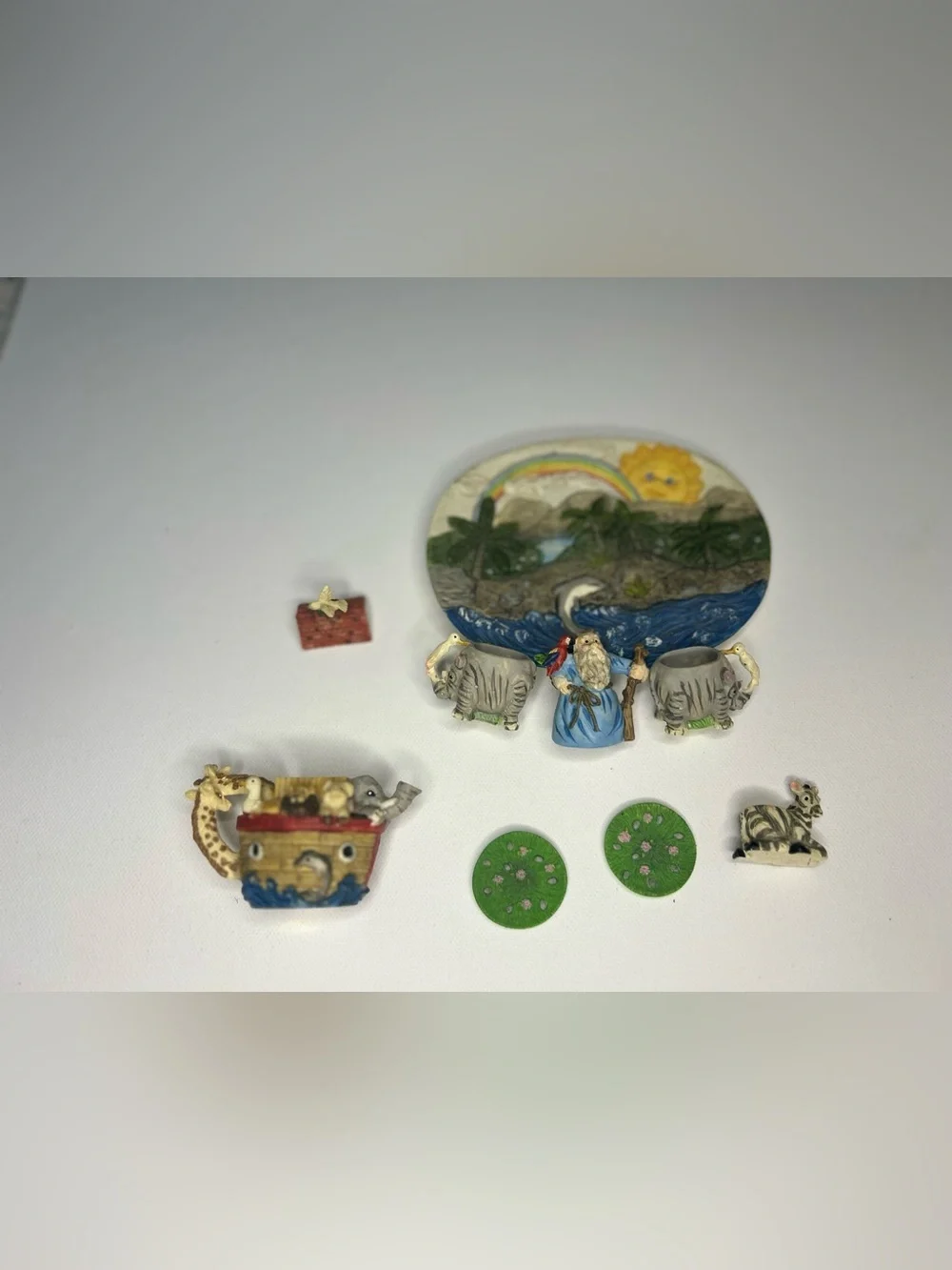 Vintage Noahs Ark Miniature Resin Tea Set  Collectible Display